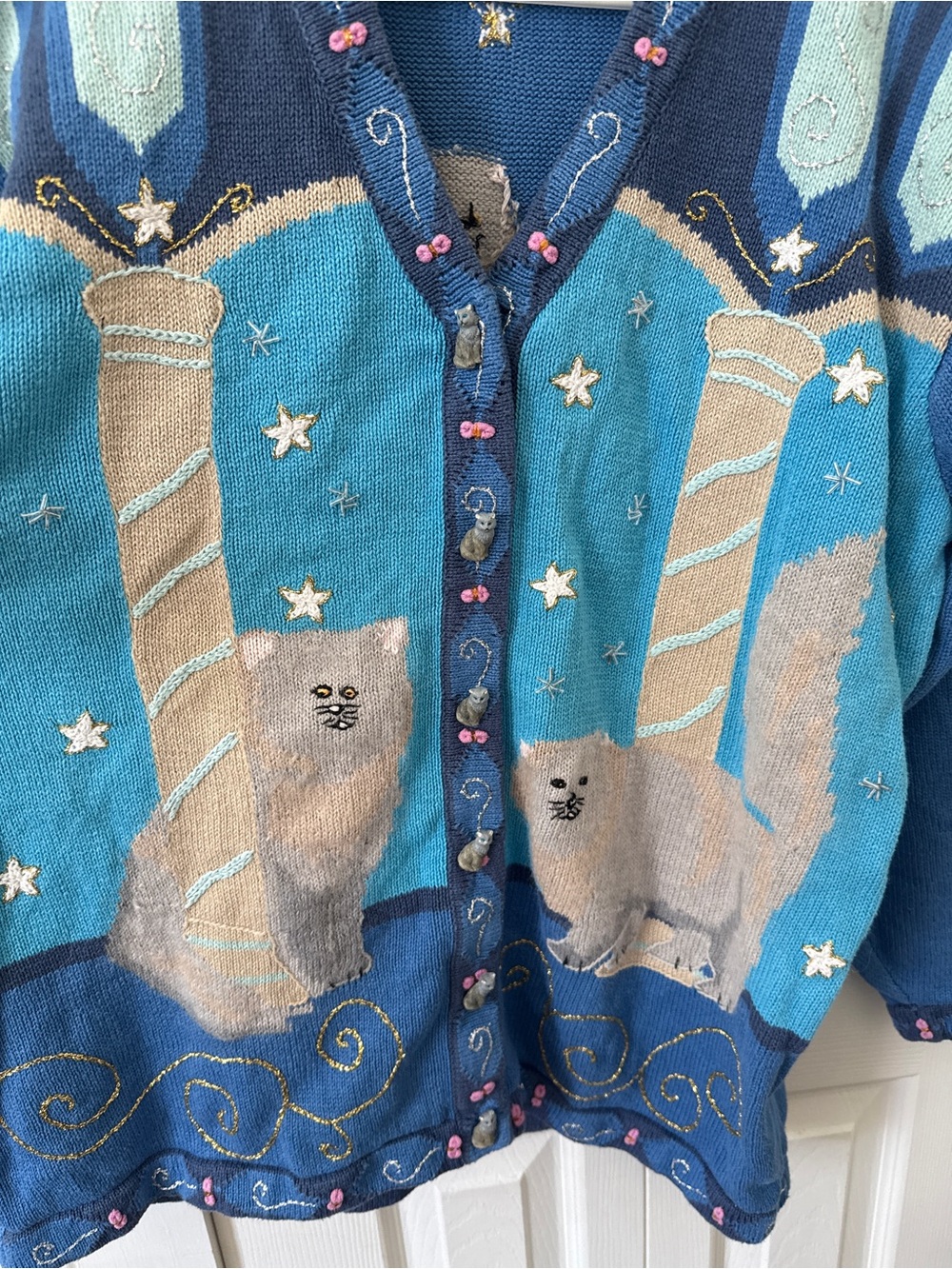 Vintage Storybook Knits Persian Cat Cardigan Sweater - Picture 3 of 7